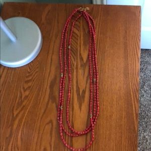 Akola triple long beaded necklace - crimson
